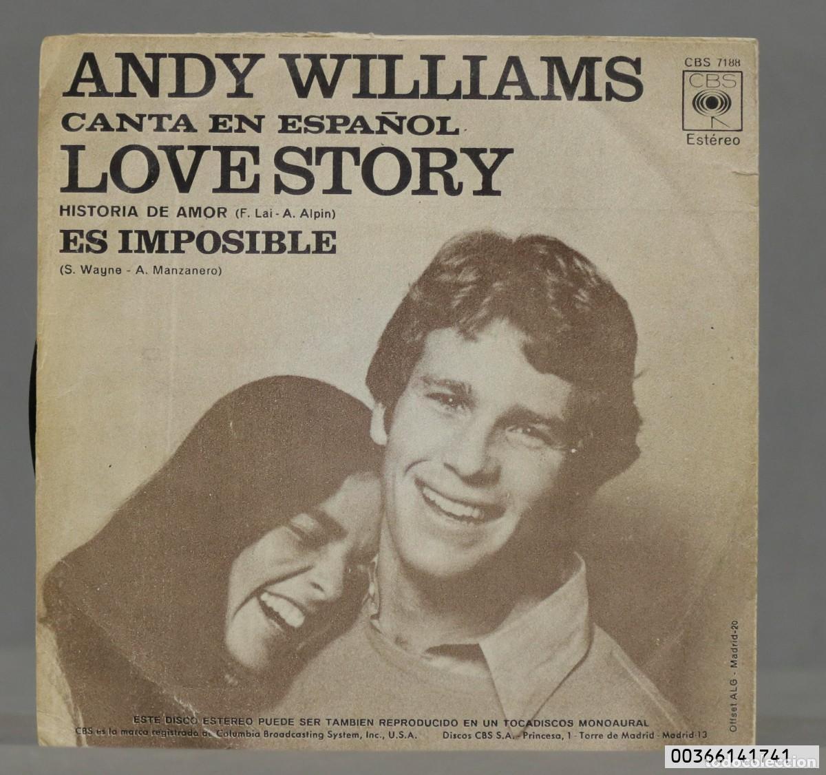Discos de vinilo: SINGLE. ANDY WILLIAMS - LOVE STORY - Foto 2