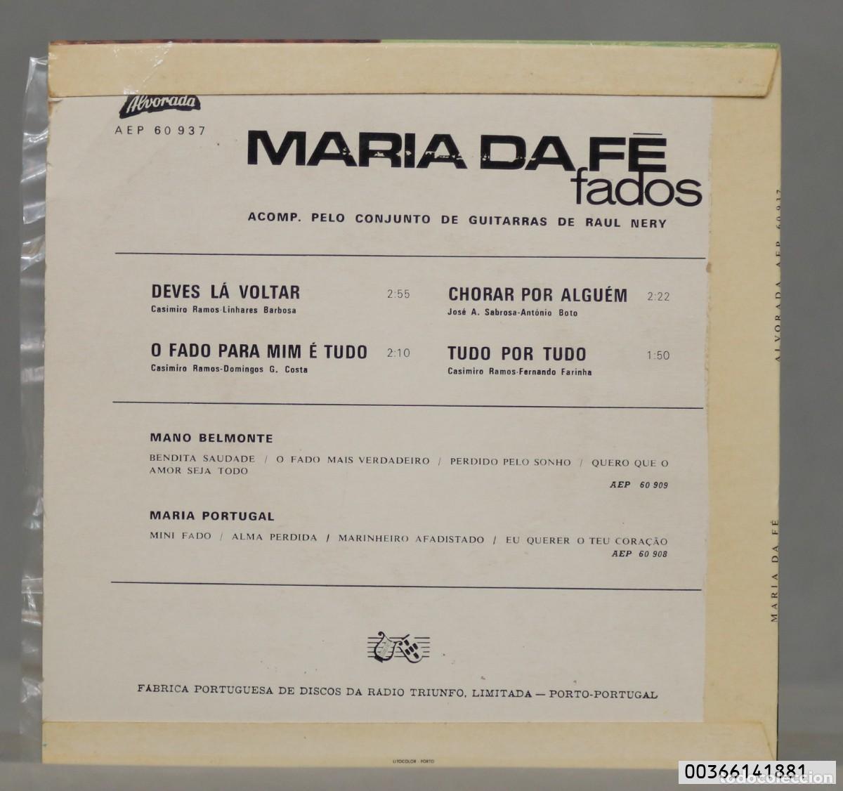 Discos de vinilo: EP. Maria Da F&eacute; &ndash; Fados - Foto 2