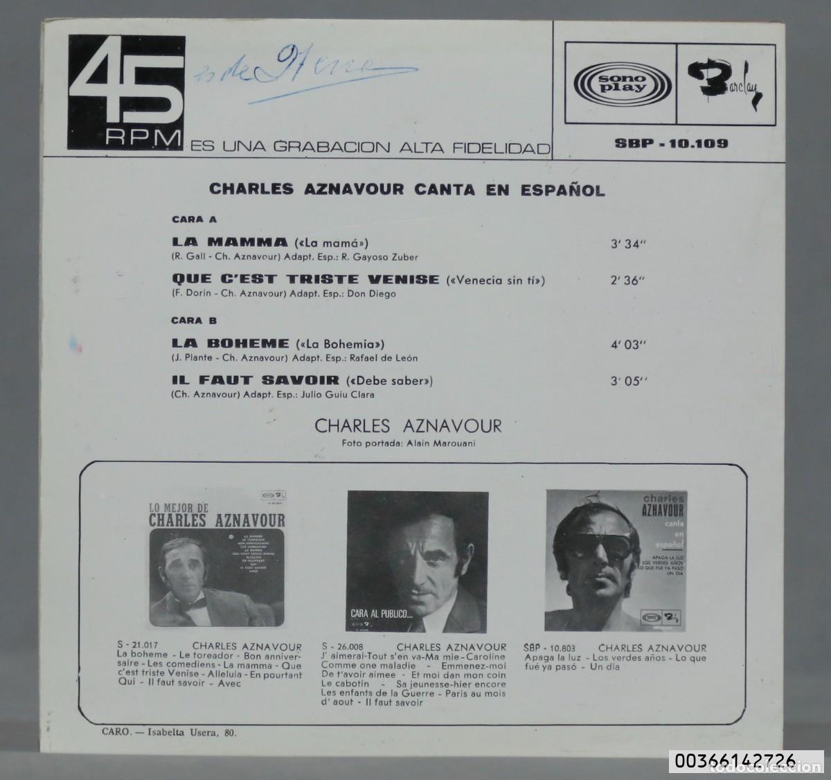 Discos de vinilo: EP. Charles Aznavour &ndash; Canta En Espa&ntilde;ol - Foto 2