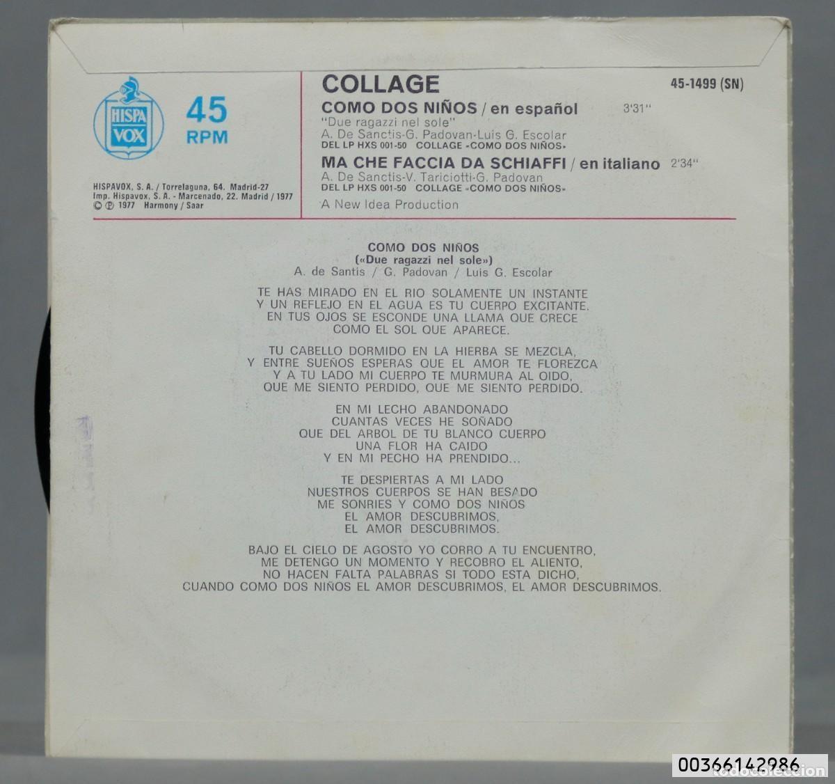 Discos de vinilo: SINGLE. Collage &ndash; Collage Canta En Espa&ntilde;ol Como Dos Ni&ntilde;os - Foto 2
