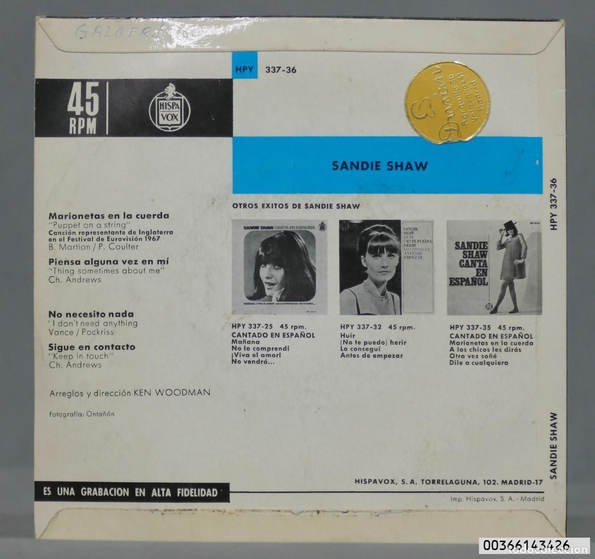 Discos de vinilo: EP. Sandie Shaw &ndash; Eurovision &acute;67 - Foto 2