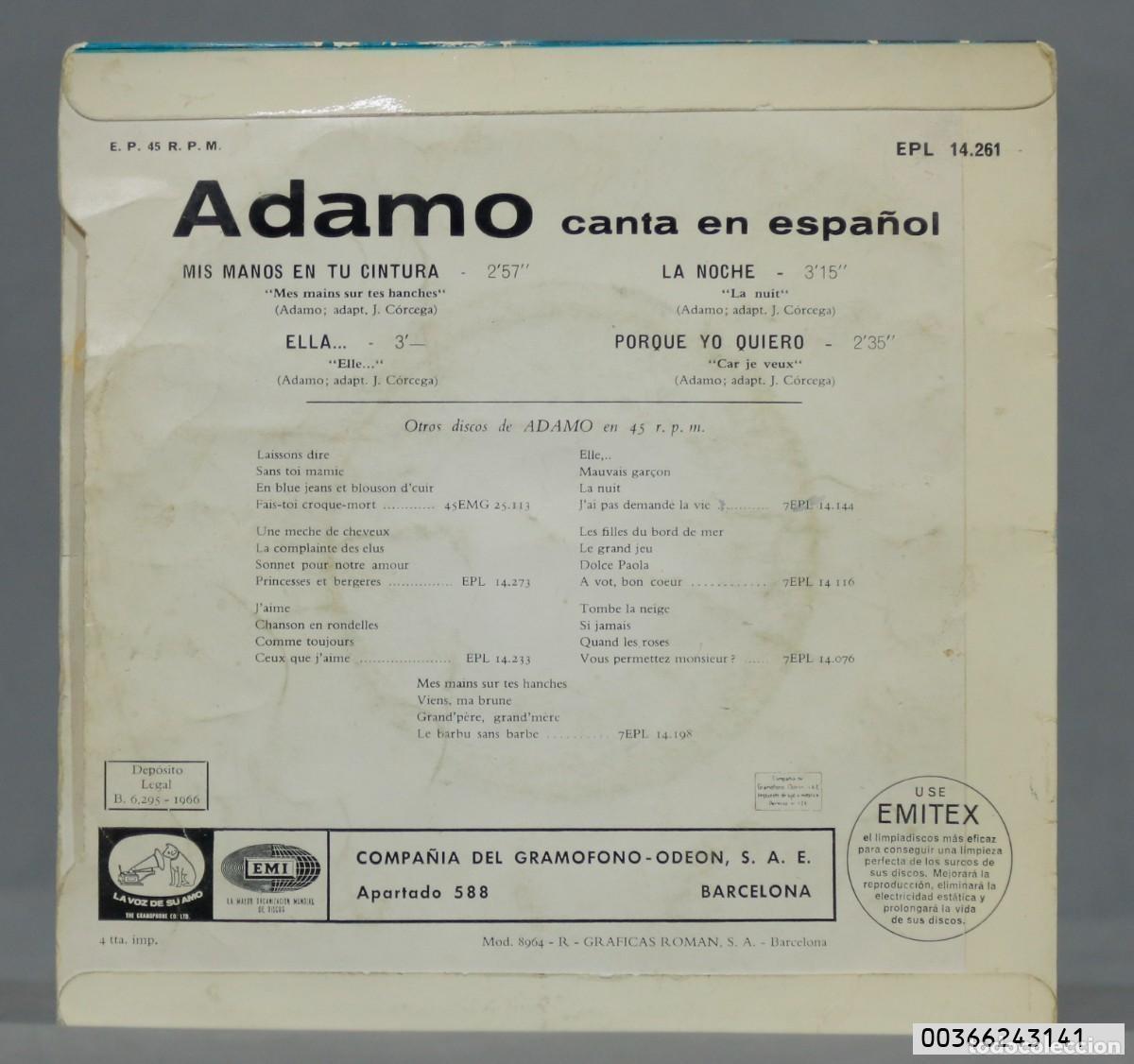 Discos de vinilo: EP. Adamo &ndash; Mis Manos En Tu Cintura - Foto 2