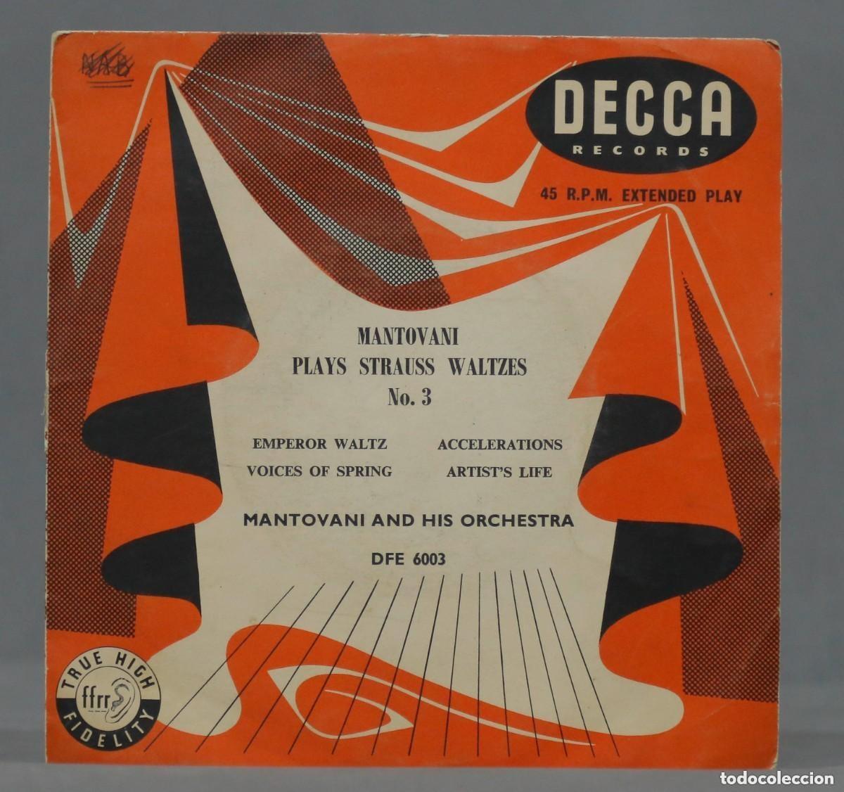 Discos de vinilo: SINGLE. MANTOVANI PLAYS STRAUSS WALTZES - Foto 1