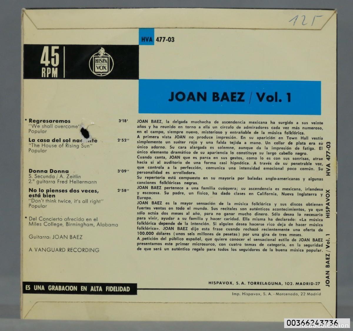 Discos de vinilo: EP. Joan Baez &ndash; Vol/1 - Foto 2