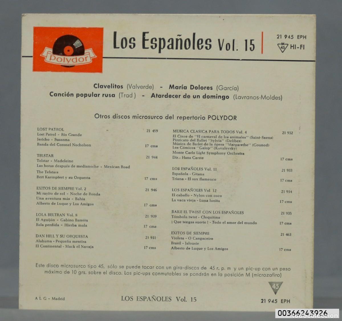 Discos de vinilo: EP. Los Espa&ntilde;oles - Vol. 15 - Foto 2