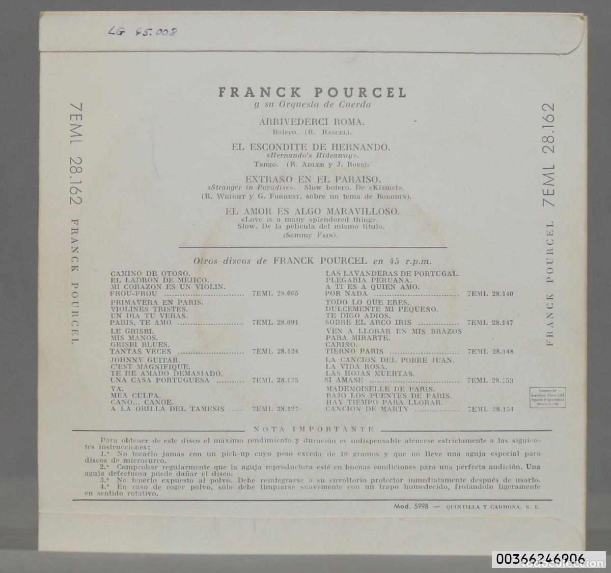 Discos de vinilo: EP. FRANCK POURCEL - AMOR, BAILE Y VIOLINES - Foto 2