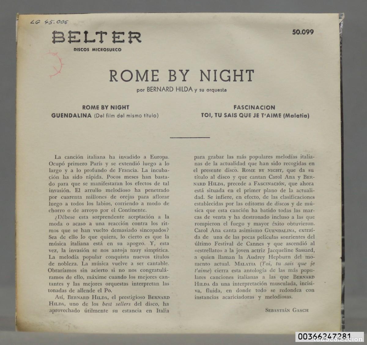 Discos de vinilo: SINGLE. BERNARD HILDA, ROME BY NIGHT - Foto 2