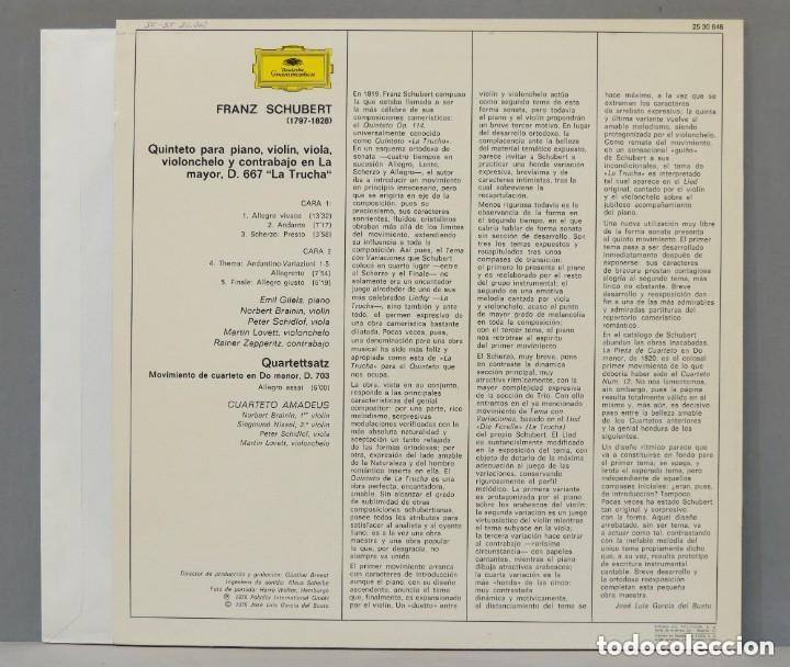 Discos de vinilo: LP. QUINTENTO LA TRUCHA. SCHUBERT. GILELS - Foto 2