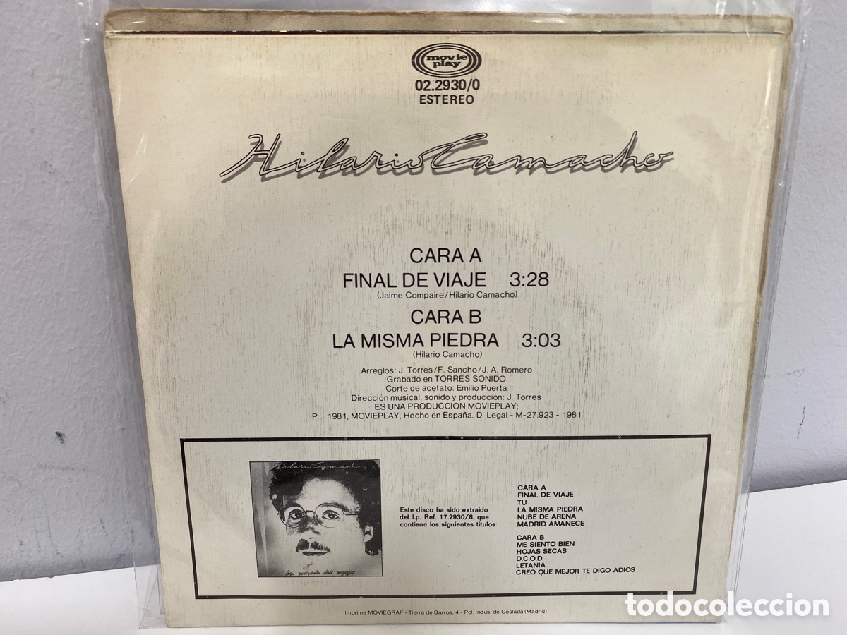 Discos de vinilo: Hilario Camacho - Final De Viaje (7&rdquo;, Single) - Foto 2