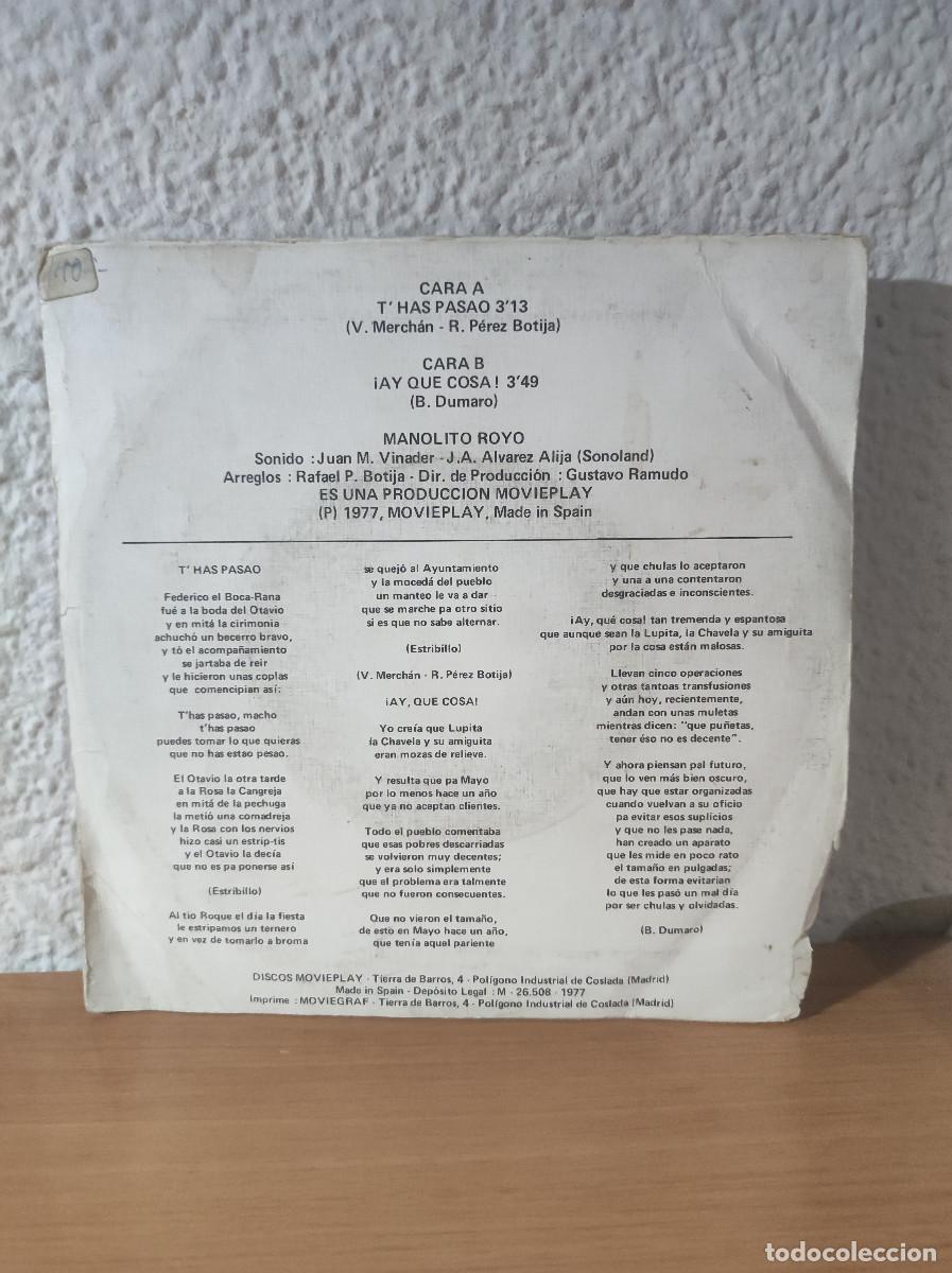 Discos de vinilo: Manolito Royo &ndash; THas Pasao - Foto 2