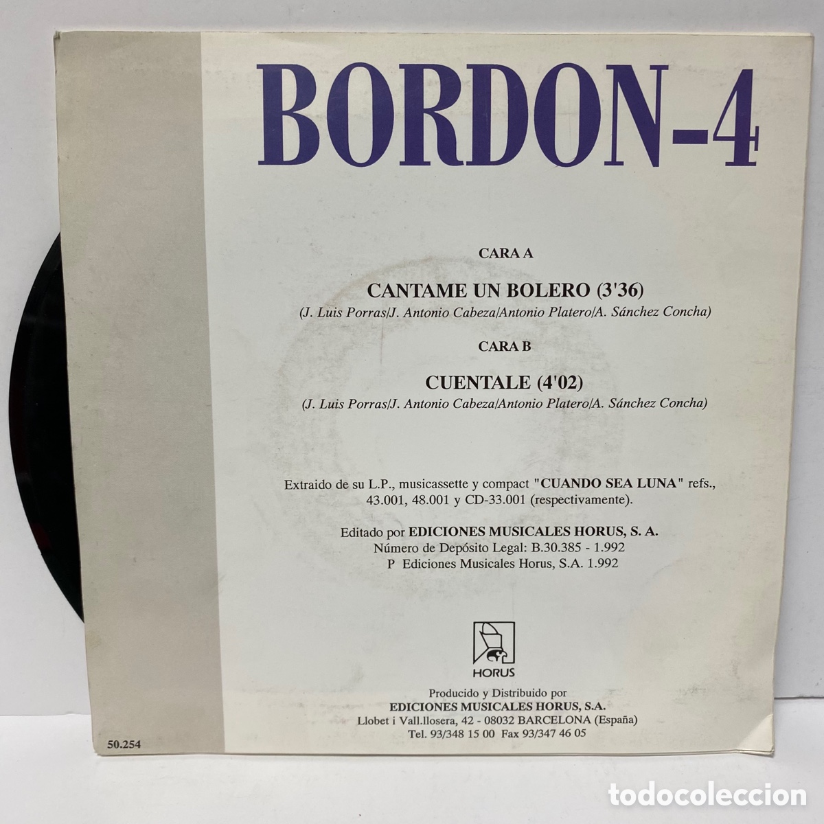 Discos de vinilo: Bordon-4 - C&aacute;ntame Un Bolero (7&rdquo;) - Foto 2