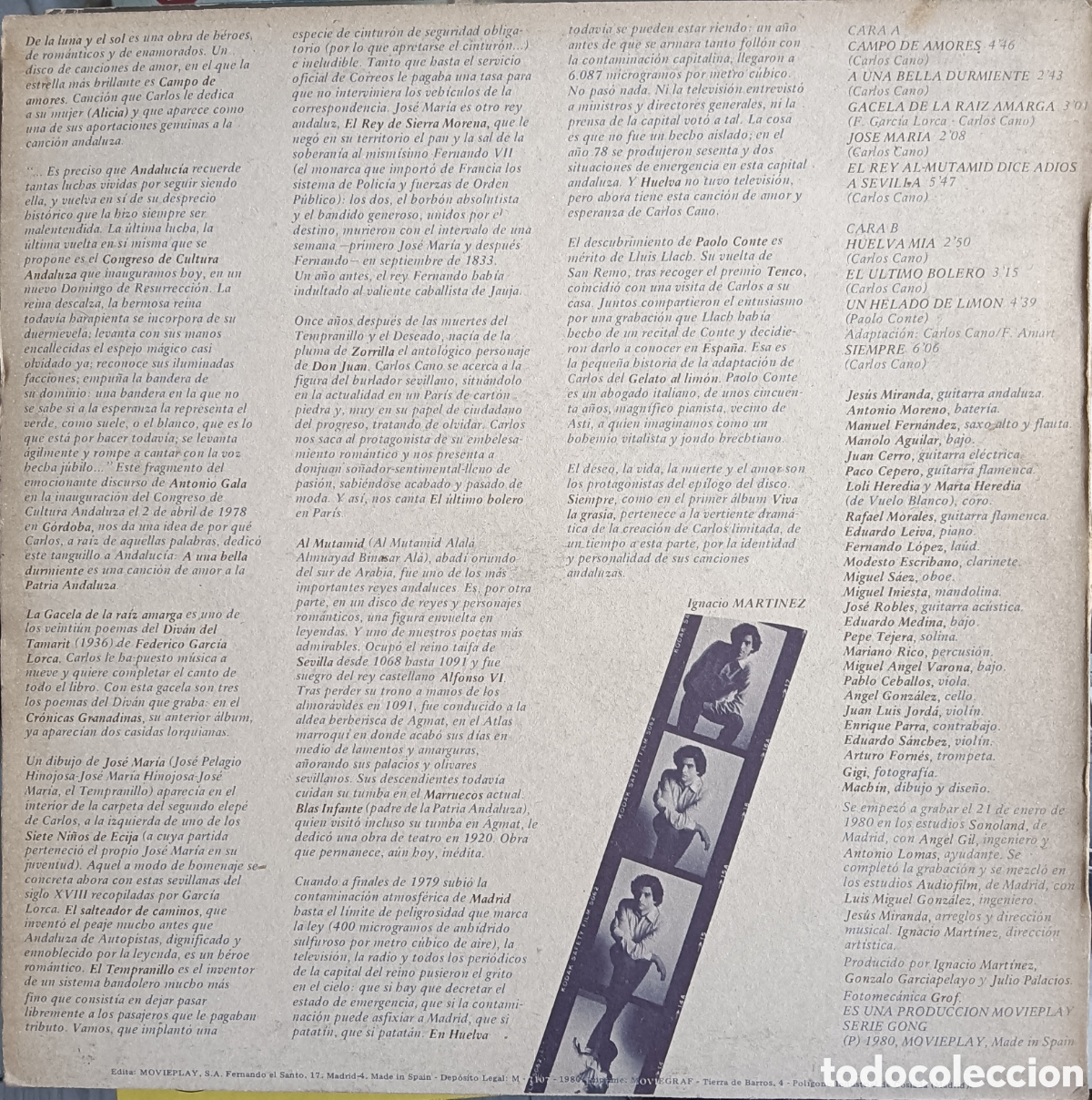 Discos de vinilo: Carlos Cano - De la luna y el sol, 1980 - Foto 2