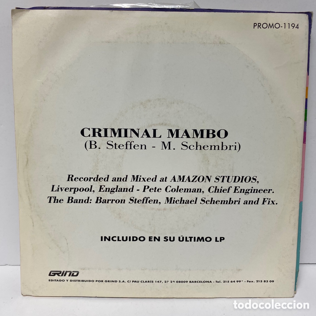 Discos de vinilo: Barron - Criminal Mambo (7&rdquo;, Single, Promo) - Foto 2