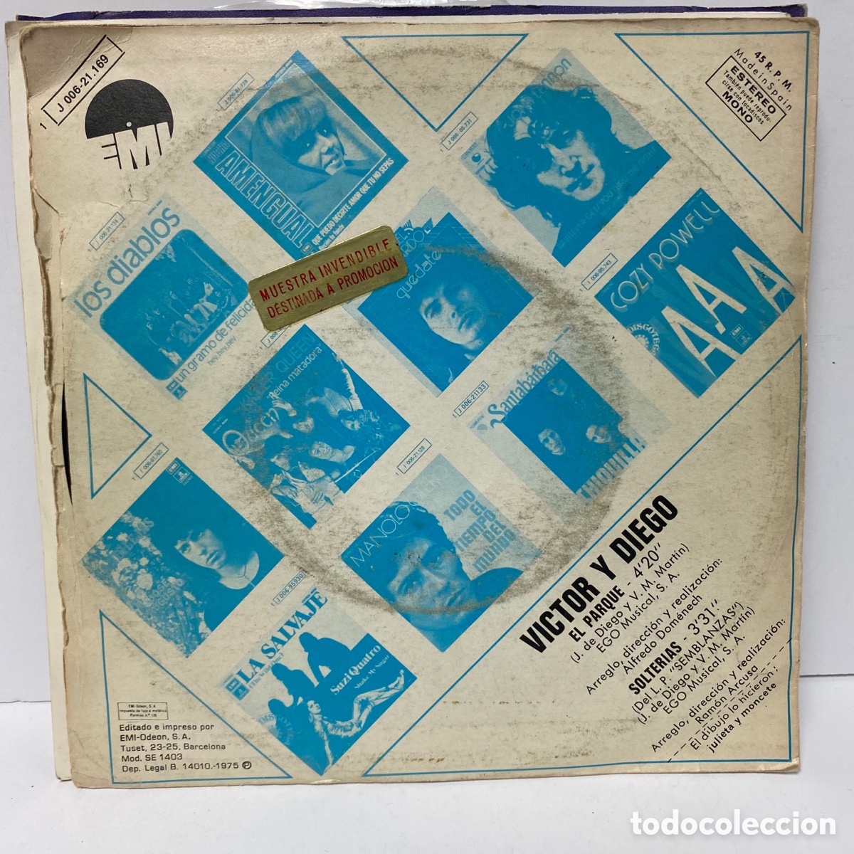 Discos de vinilo: V&iacute;ctor y Diego - El Parque (7&rdquo;) - Foto 2