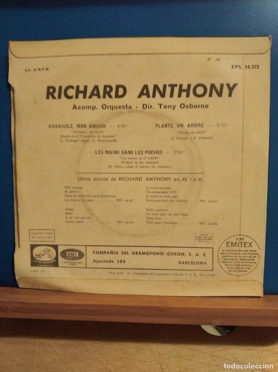 Discos de vinilo: RICHARD ANTHONY / ARANJUEZ, MON AMOUR / EP - Foto 2