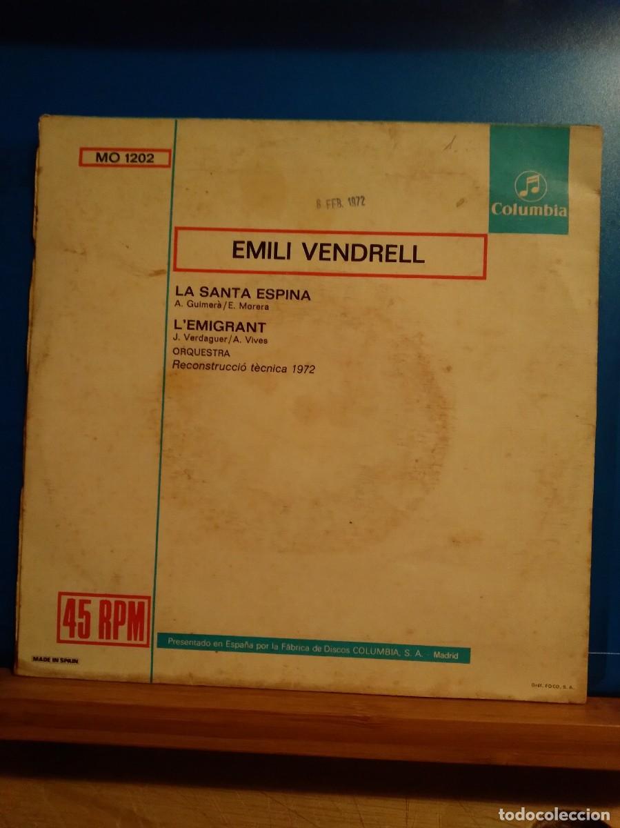 Discos de vinilo: SINGLE. LA SANTA ESPINA LEMIGRANT. EMILI VENDRELL. - Foto 2