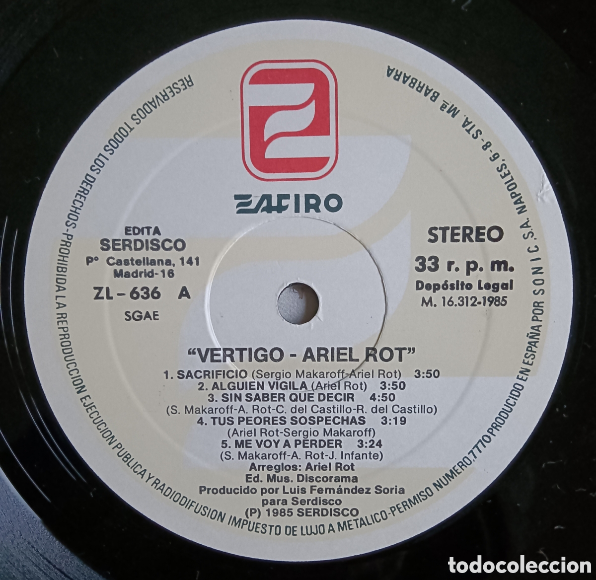 Discos de vinilo: Ariel Rot - V&eacute;rtigo, 1985 - Foto 5