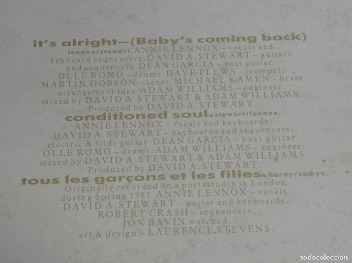 Discos de vinilo: Disco EURYTHMICS its alright (Babys coming back) - Foto 3