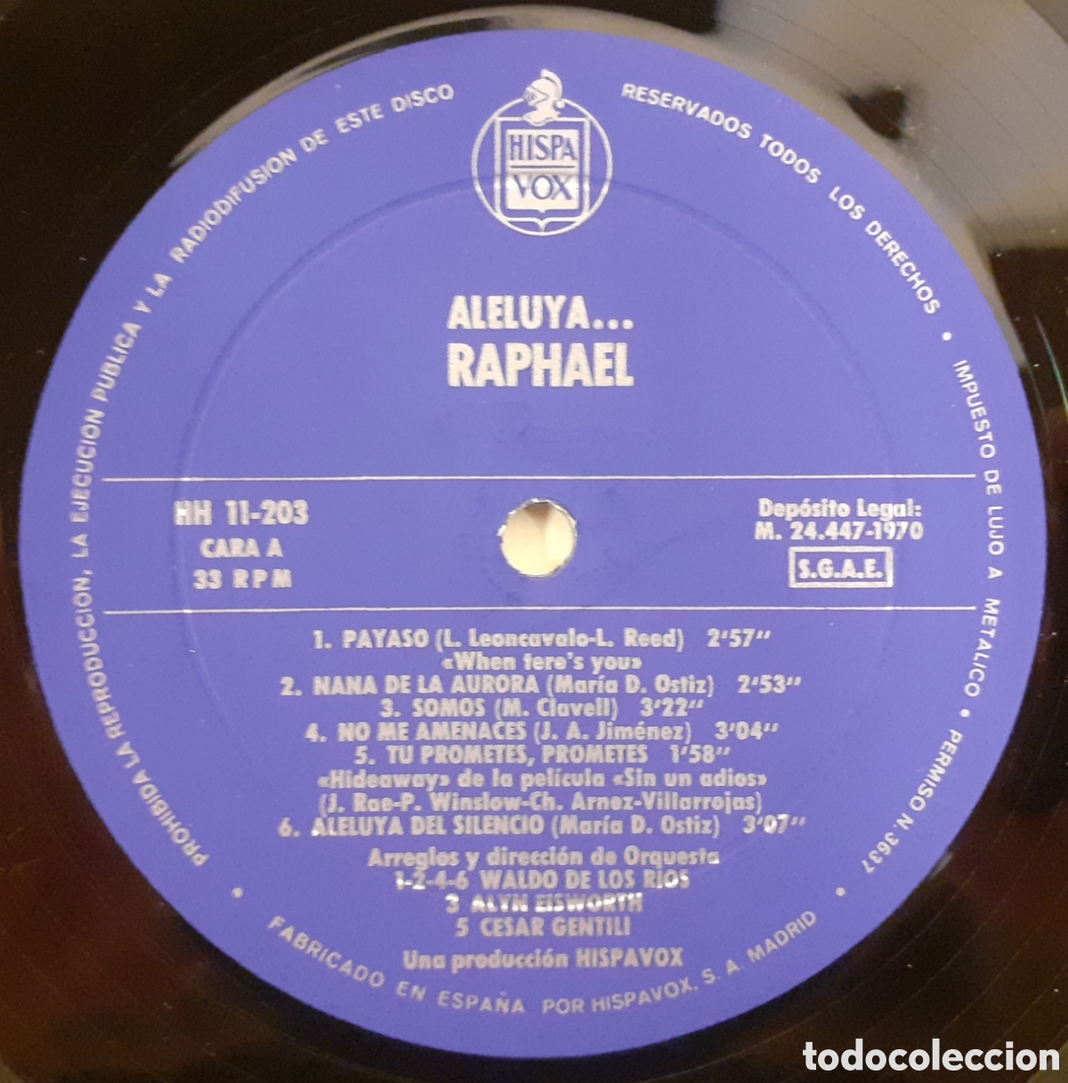 Discos de vinilo: RAPHAEL &rdquo;ALELUYA...&rdquo; DISCOS HISPAVOX 1970 COMO NUEVO!! - Foto 4