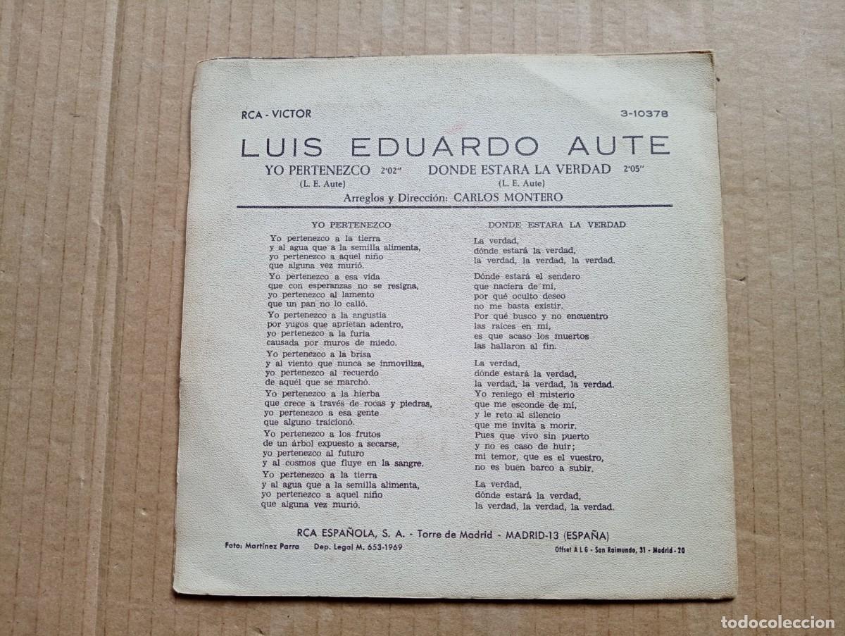 Discos de vinilo: LUIS EDUARDO AUTE - YO PERTENEZCO SINGLE 1969 - Foto 3