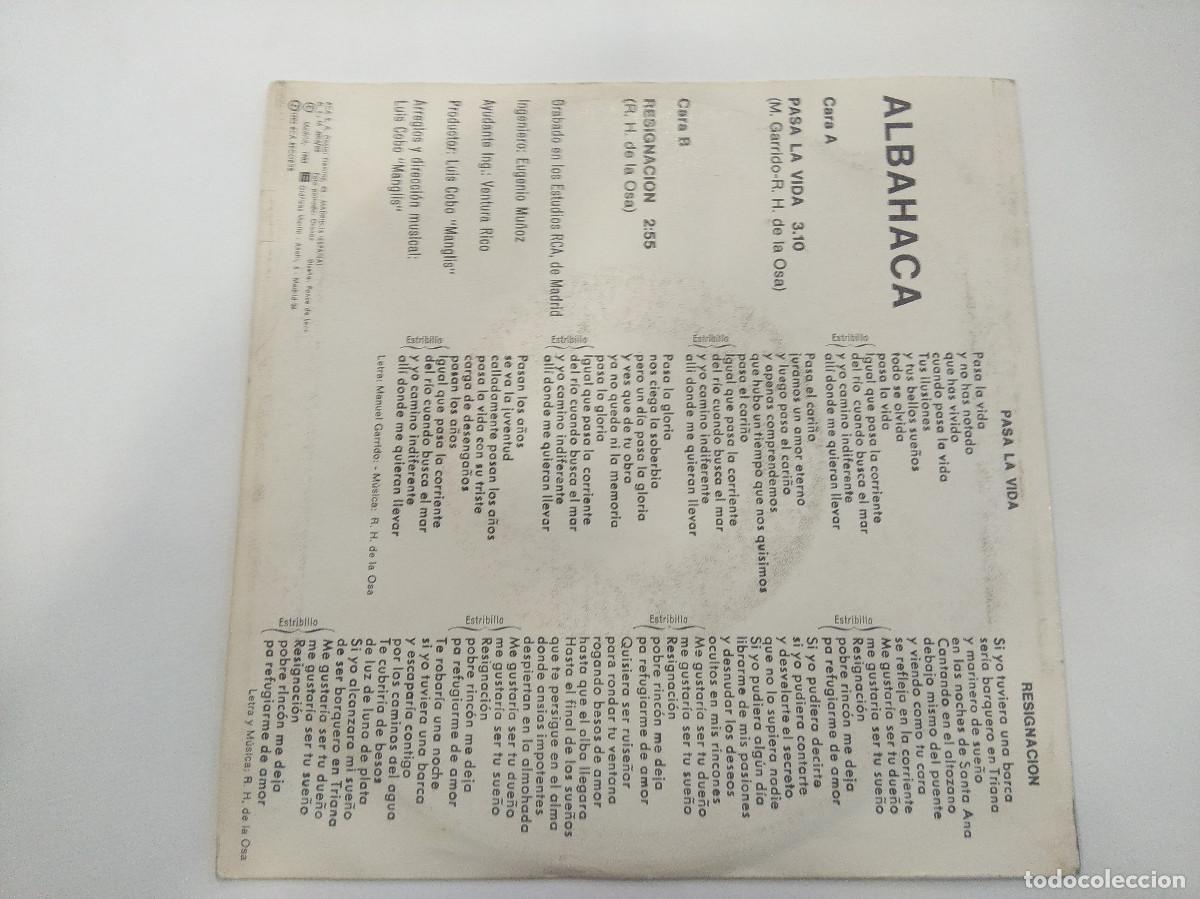 Discos de vinilo: ALBAHACA/PASA LA VIDA/SINGLE PROMOCIONAL. - Foto 3