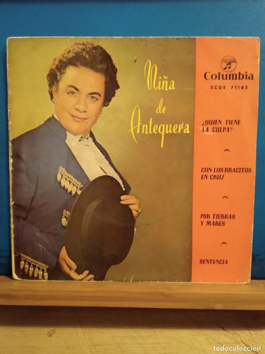 Vinyl records: NI&Ntilde;A DE ANTEQUERA QUI&Eacute;N TIENE LA CULPA CON BRACITOS EN CRUZ SENTENCIA 1959 SINGLE 45 RPM VINILO