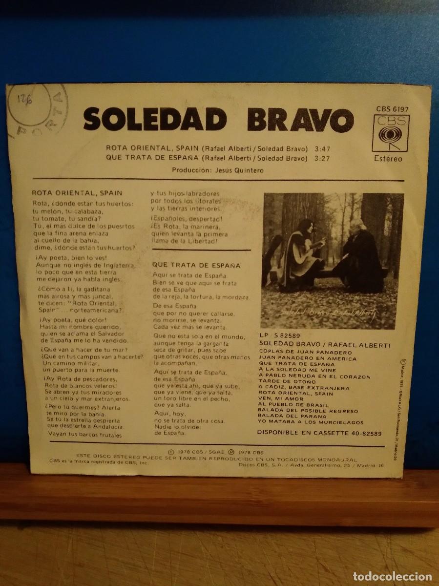 Discos de vinilo: SOLEDAD BRAVO - ROTA ORIENTAL, SPAIN - SINGLE 1978 - Foto 2