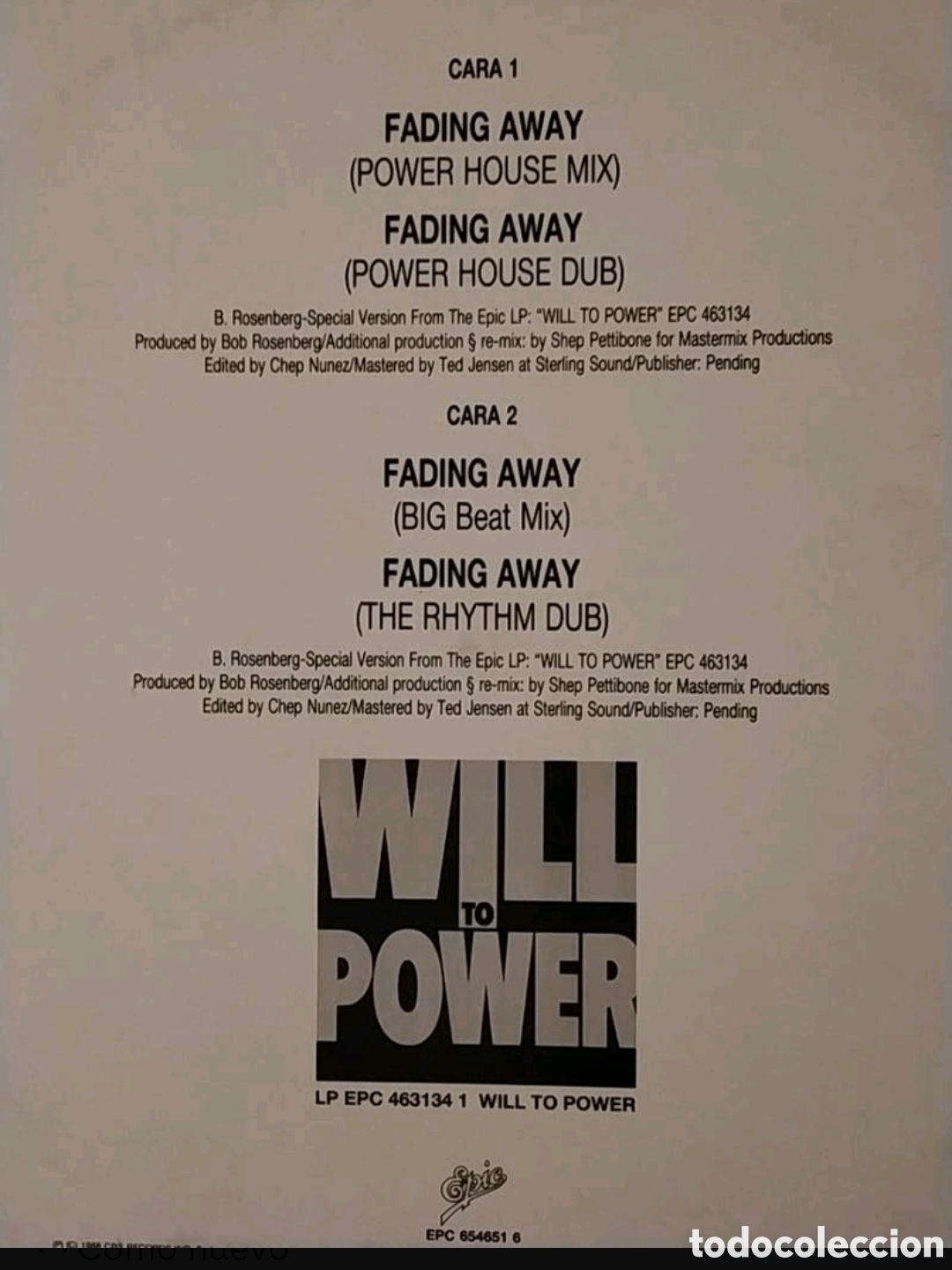 Discos de vinilo: Maxi single Will To Power. Fading Away - Foto 3