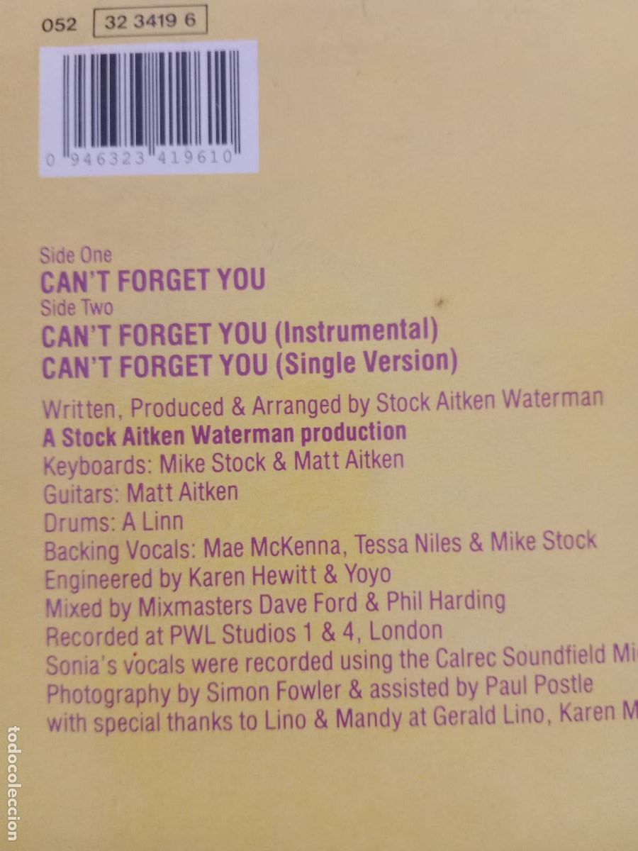 Discos de vinilo: SONIA CAN&acute;T FORGET YOU - Foto 3