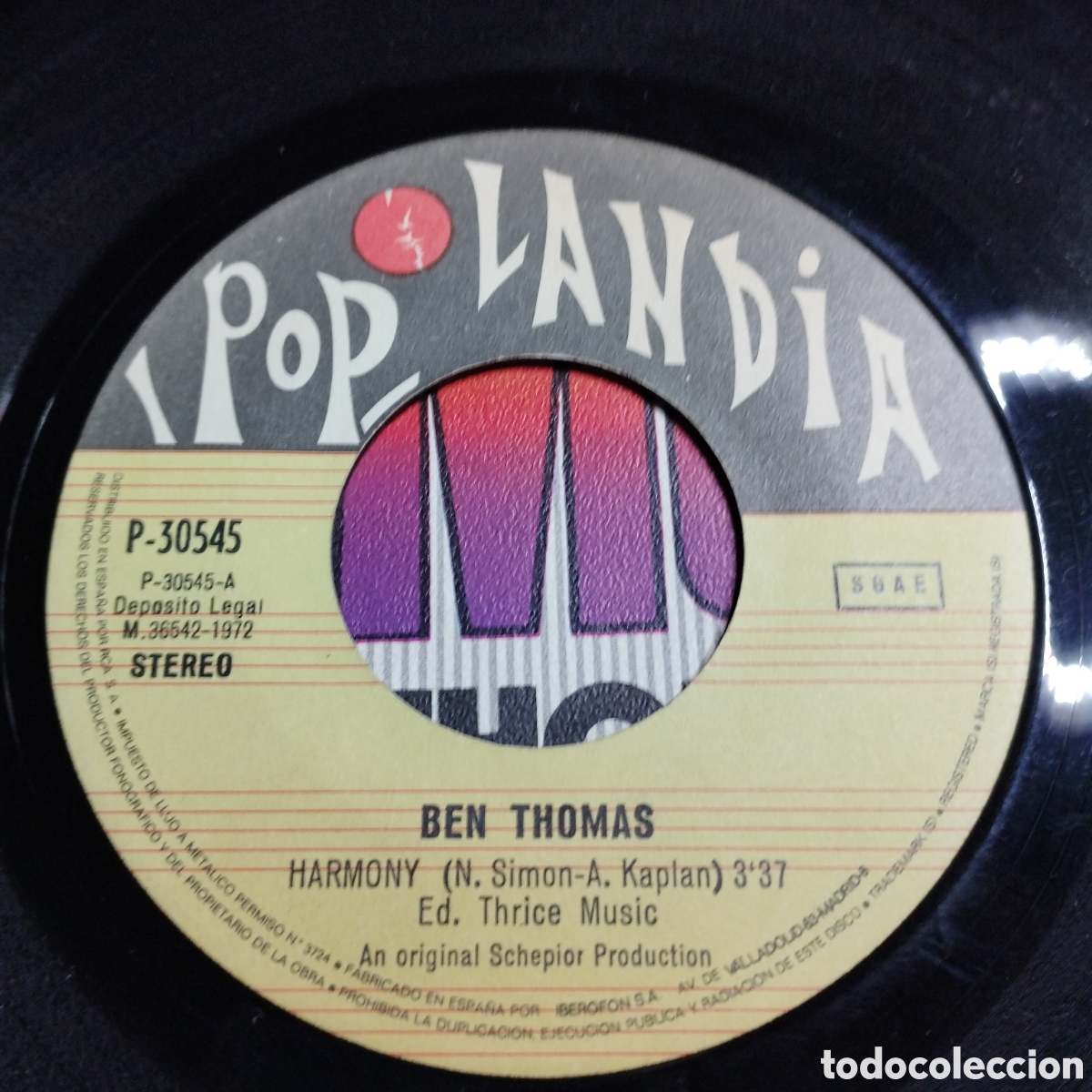 Discos de vinilo: Single 7&rdquo; Ben Thomas 1972 Harmony. - Foto 3