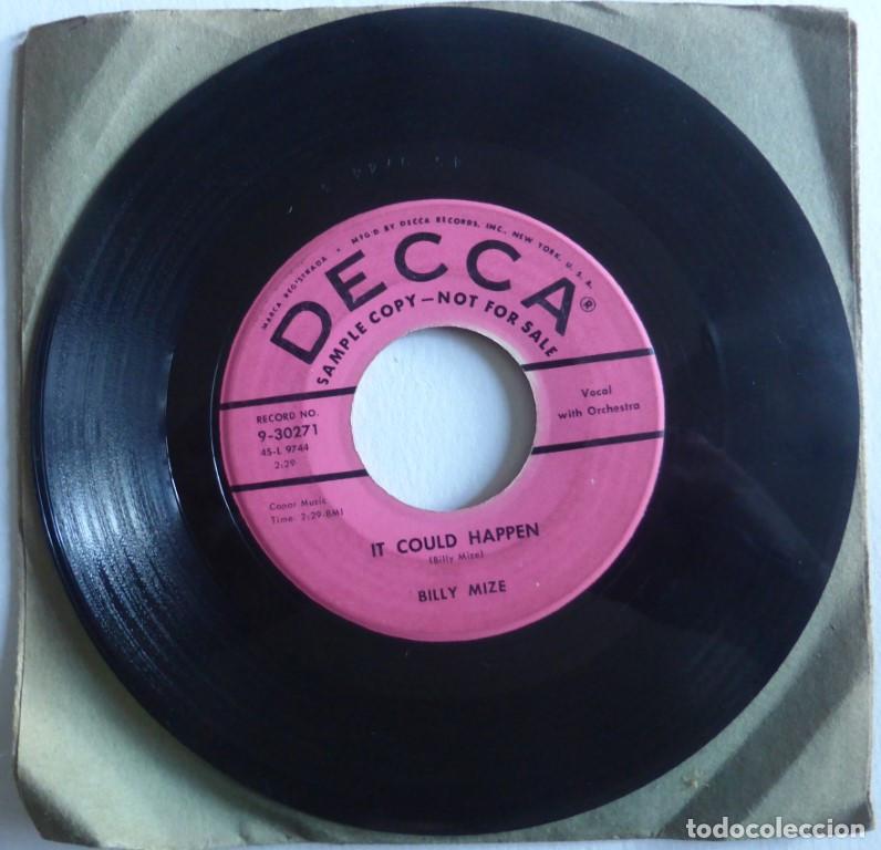Discos de vinilo: Billy Mize. It could happen/ Solid sender. Decca, USA 1957 single promocional - Foto 2