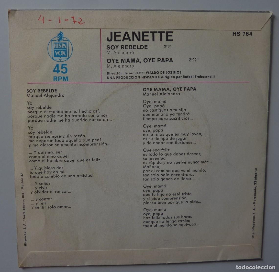 Discos de vinilo: JEANETTE // SOY REBELDE // 1971 // SINGLE - Foto 2