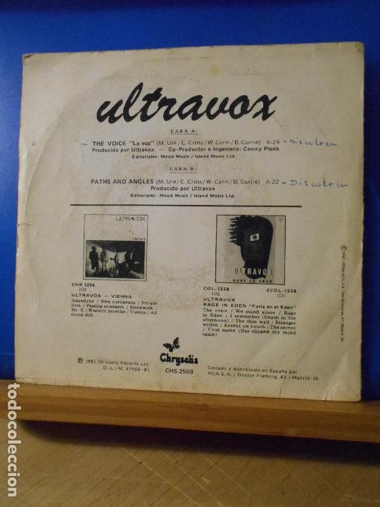 Discos de vinilo: ULTRAVOX - THE VOICE ( LA VOZ ) + PATHS AND ANGLES - SINGLE CHRYSALIS 1981 - Foto 4
