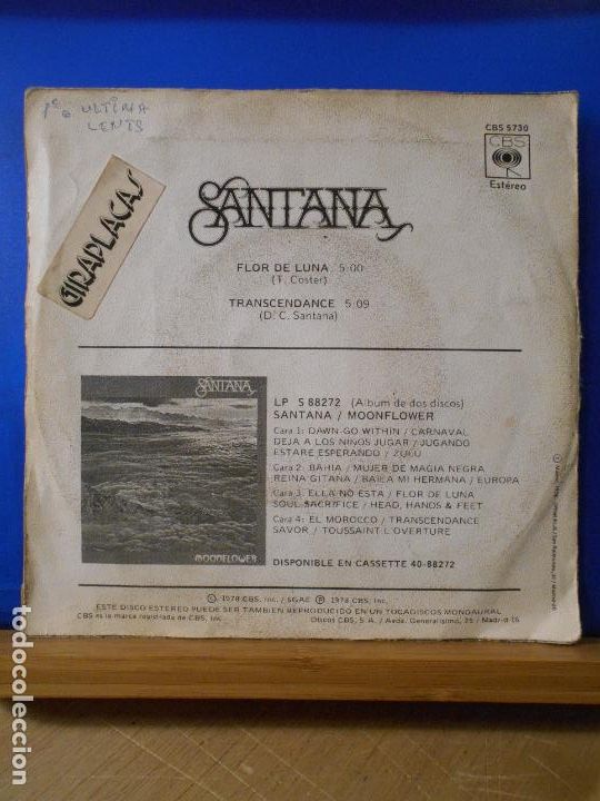 Discos de vinilo: SINGLE - SANTANA - FLOR DE LUNA - - Foto 2