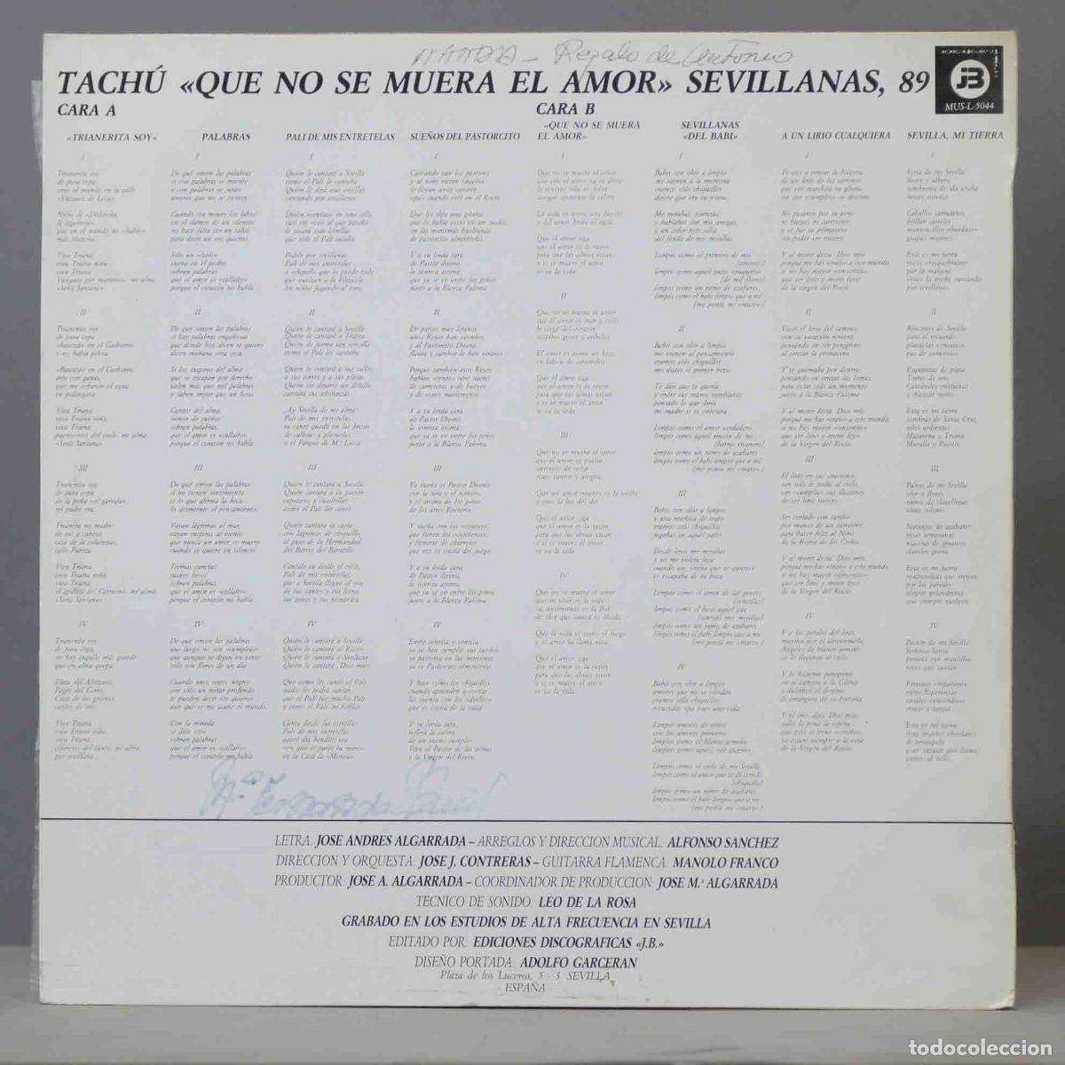 Discos de vinilo: LP. Tach&uacute; &ndash; Que No Se Muera El Amor - Foto 2