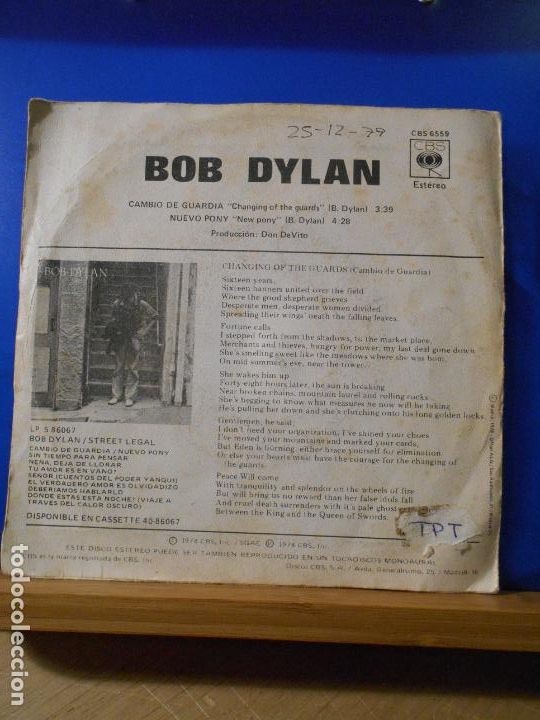 Discos de vinilo: Bob Dylan &ndash; Cambio De Guardia -Single - - Foto 2