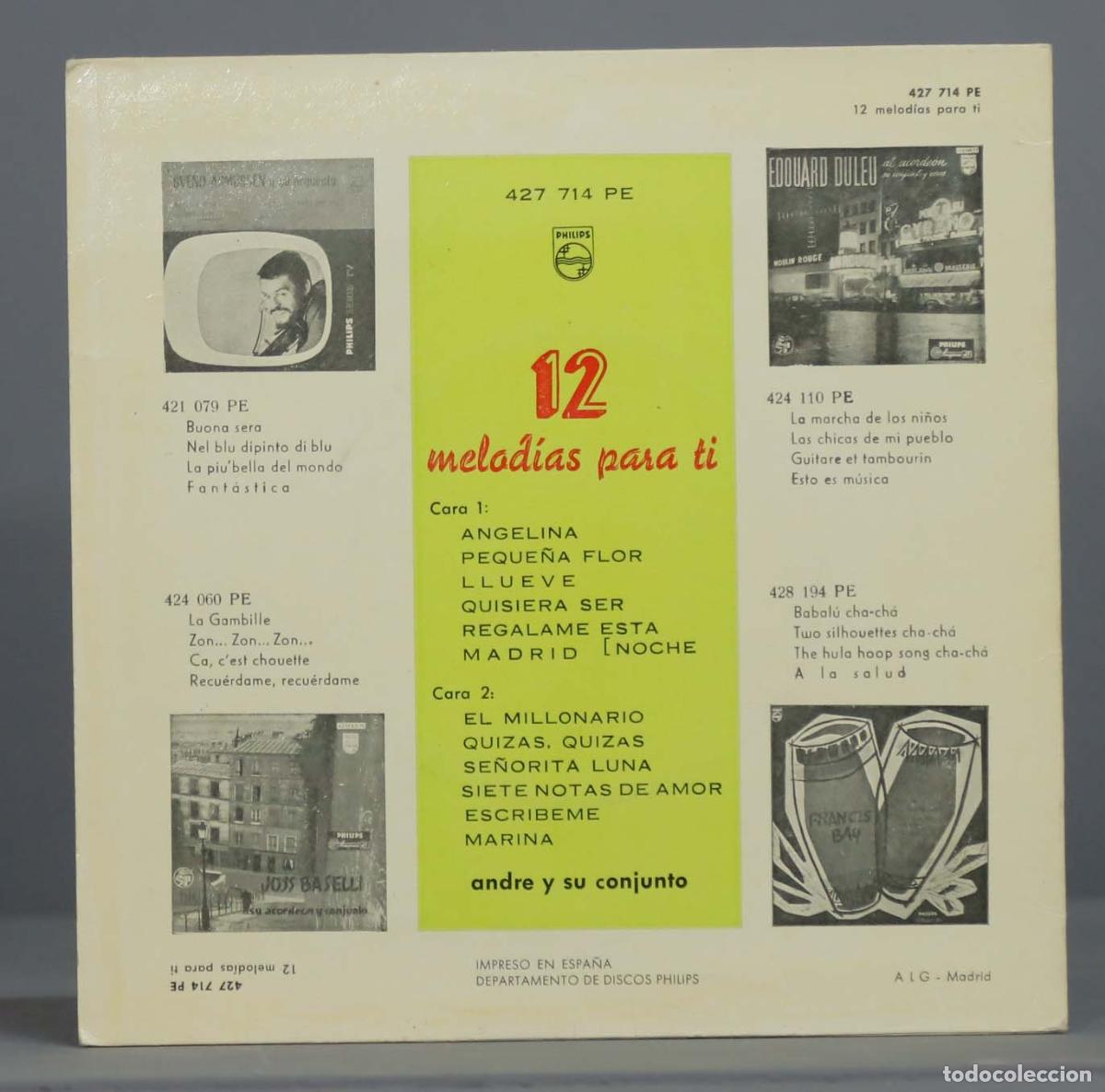 Discos de vinilo: EP. Andre Y Su Conjunto &ndash; 12 Melod&iacute;as Para T&iacute; - Foto 2
