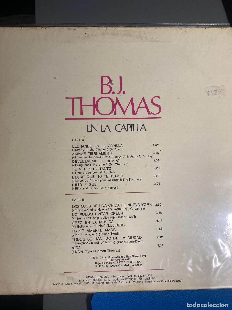 Discos de vinilo: BJ THOMAS LP LLORANDO EN LA CAPILLA - Foto 2