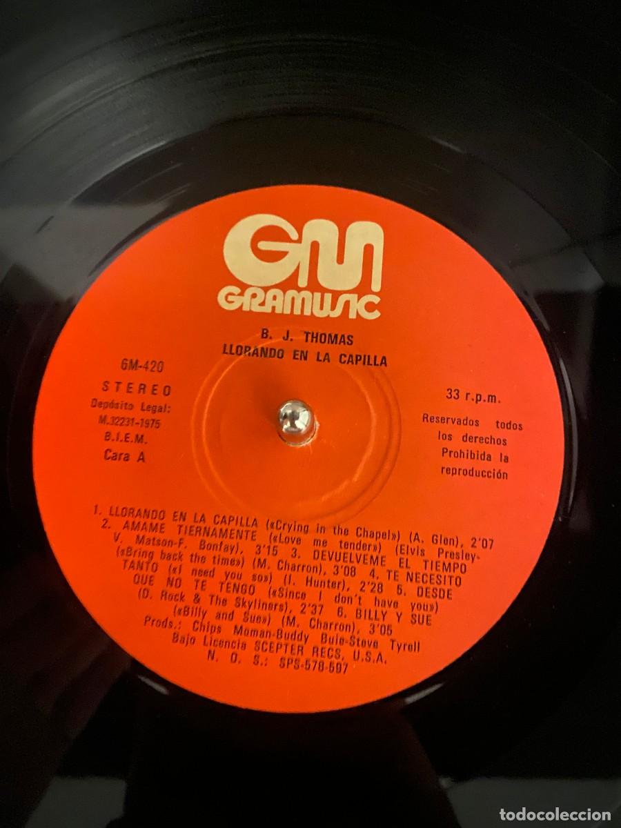 Discos de vinilo: BJ THOMAS LP LLORANDO EN LA CAPILLA - Foto 3