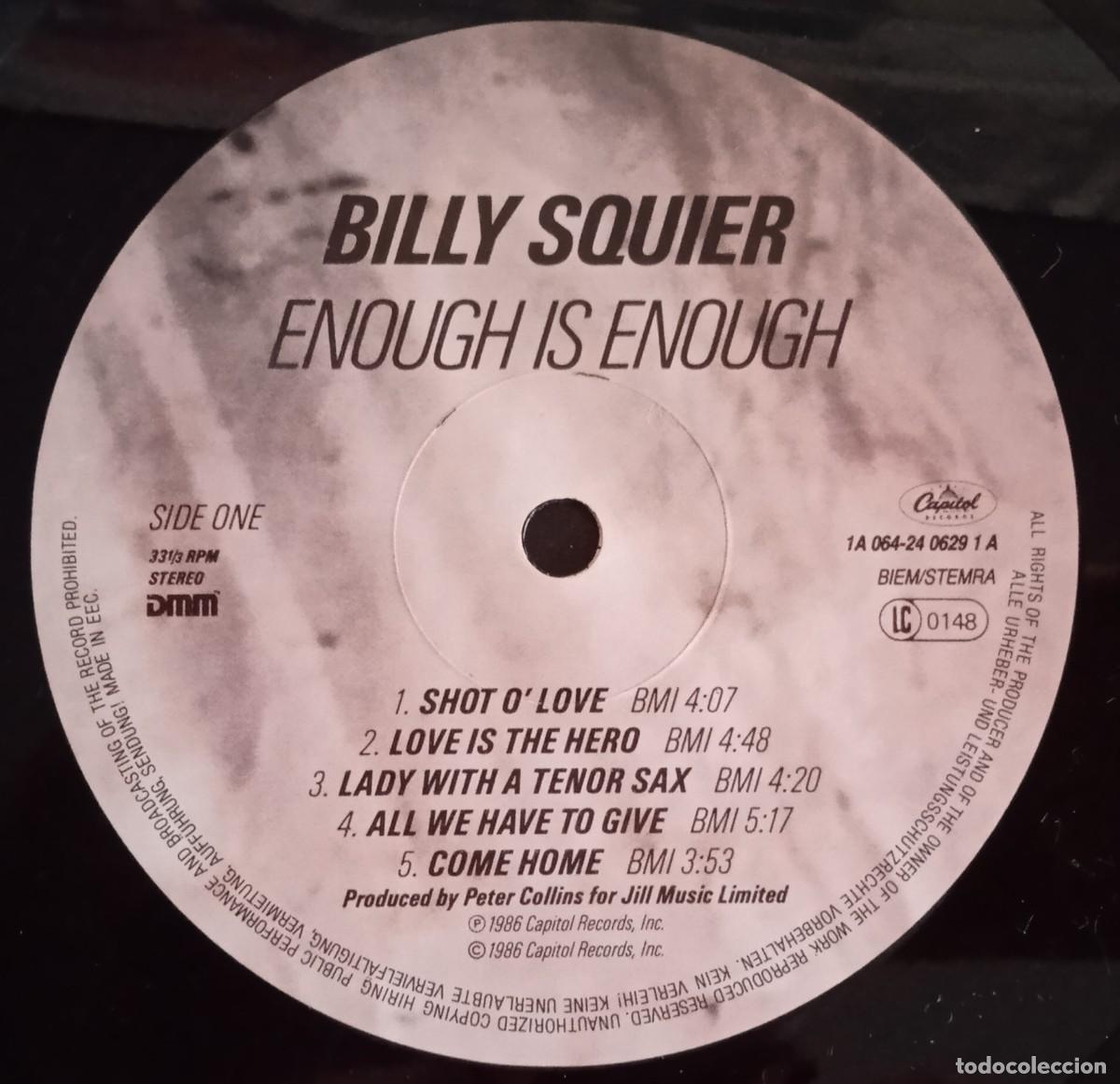 Discos de vinilo: Billy Squier &lrm;&ndash; Enough Is Enough , Holanda 1986 Capitol Records - Foto 5