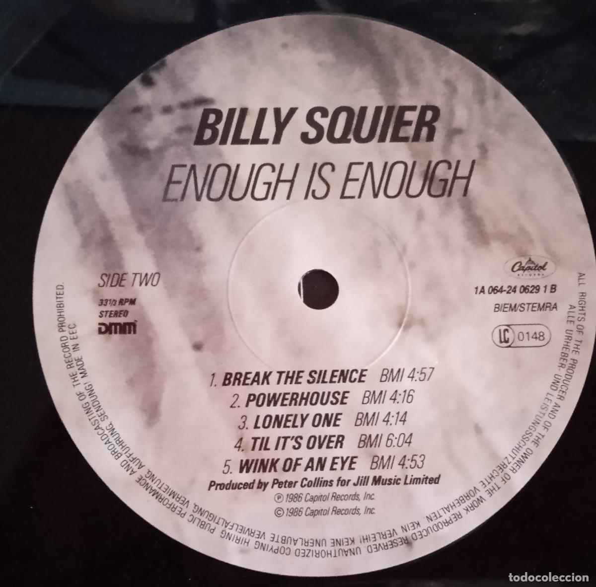 Discos de vinilo: Billy Squier &lrm;&ndash; Enough Is Enough , Holanda 1986 Capitol Records - Foto 6