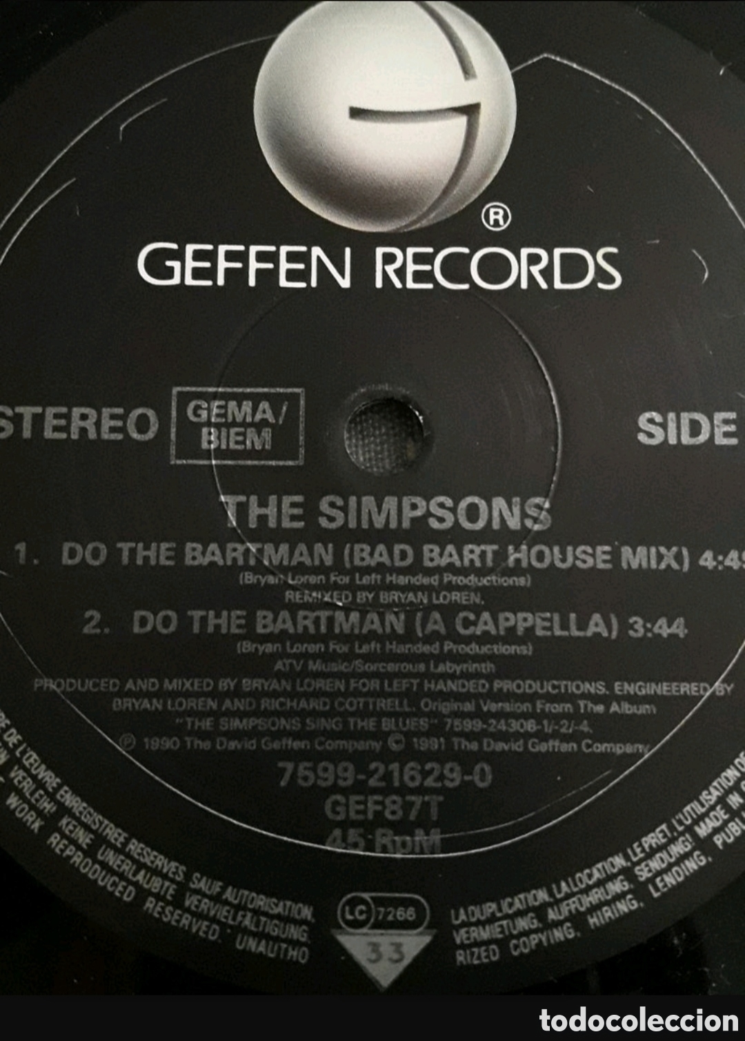 Discos de vinilo: Maxi single The Simpsons. Do the Bartman - Foto 3