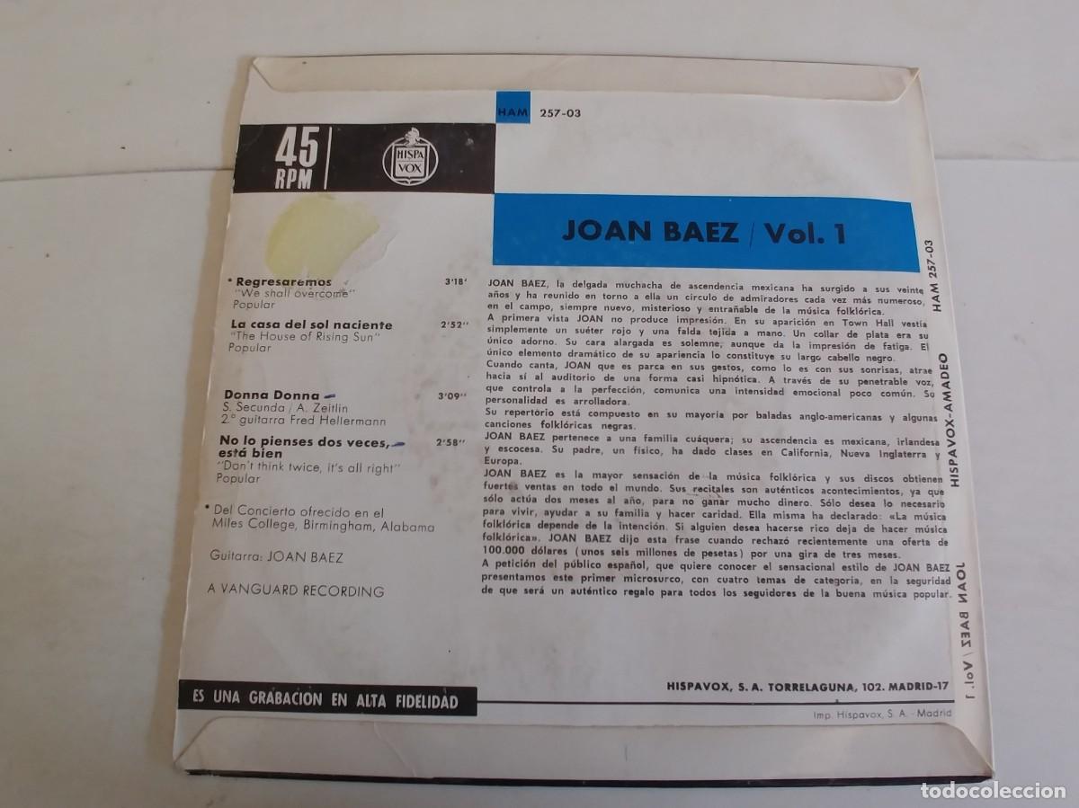 Discos de vinilo: JOAN BAEZ-EP REGRESAREMOS +3 - Foto 2