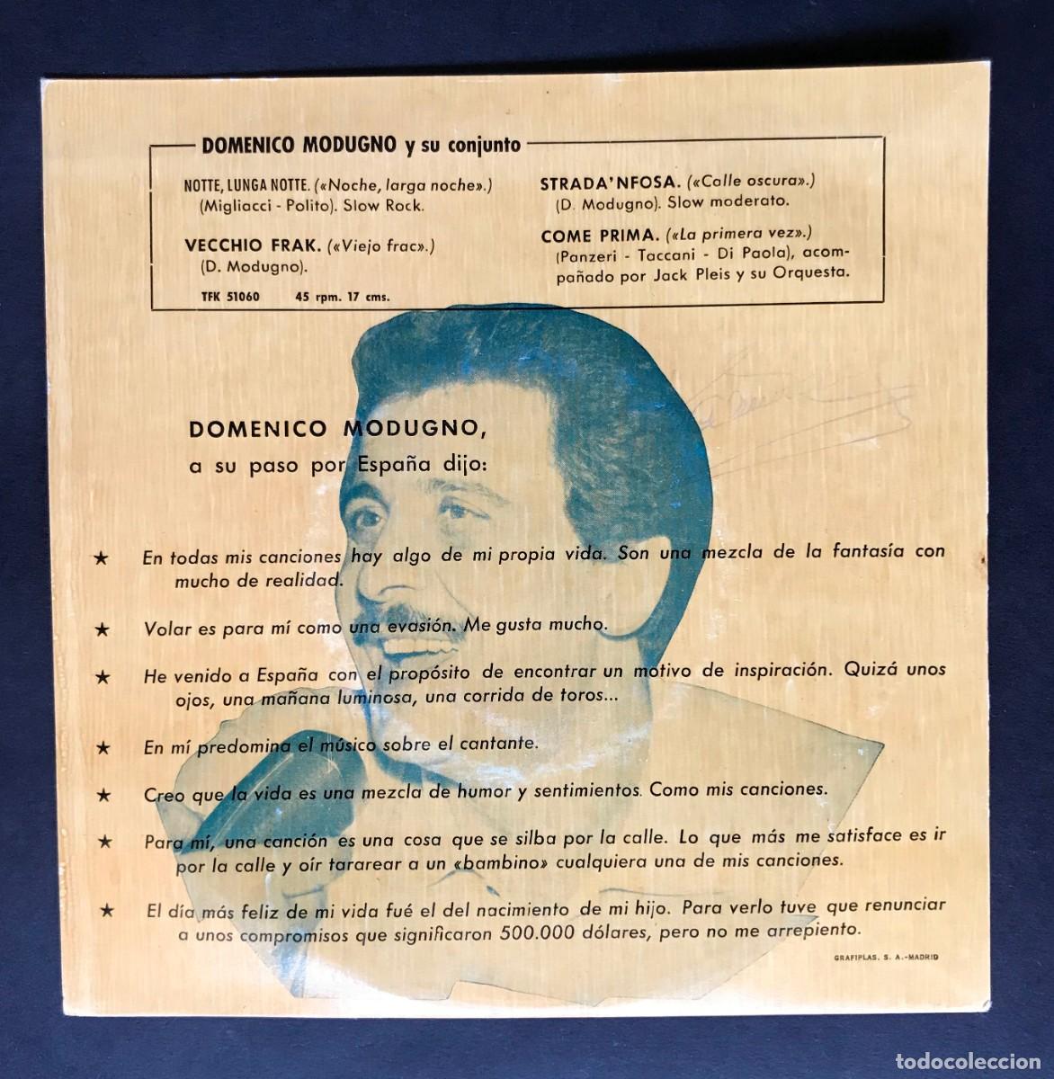 Discos de vinilo: DOMENICO MODUGNO - Notte Lunga Notte - EP 1958 - TELEFUNKEN - Foto 2