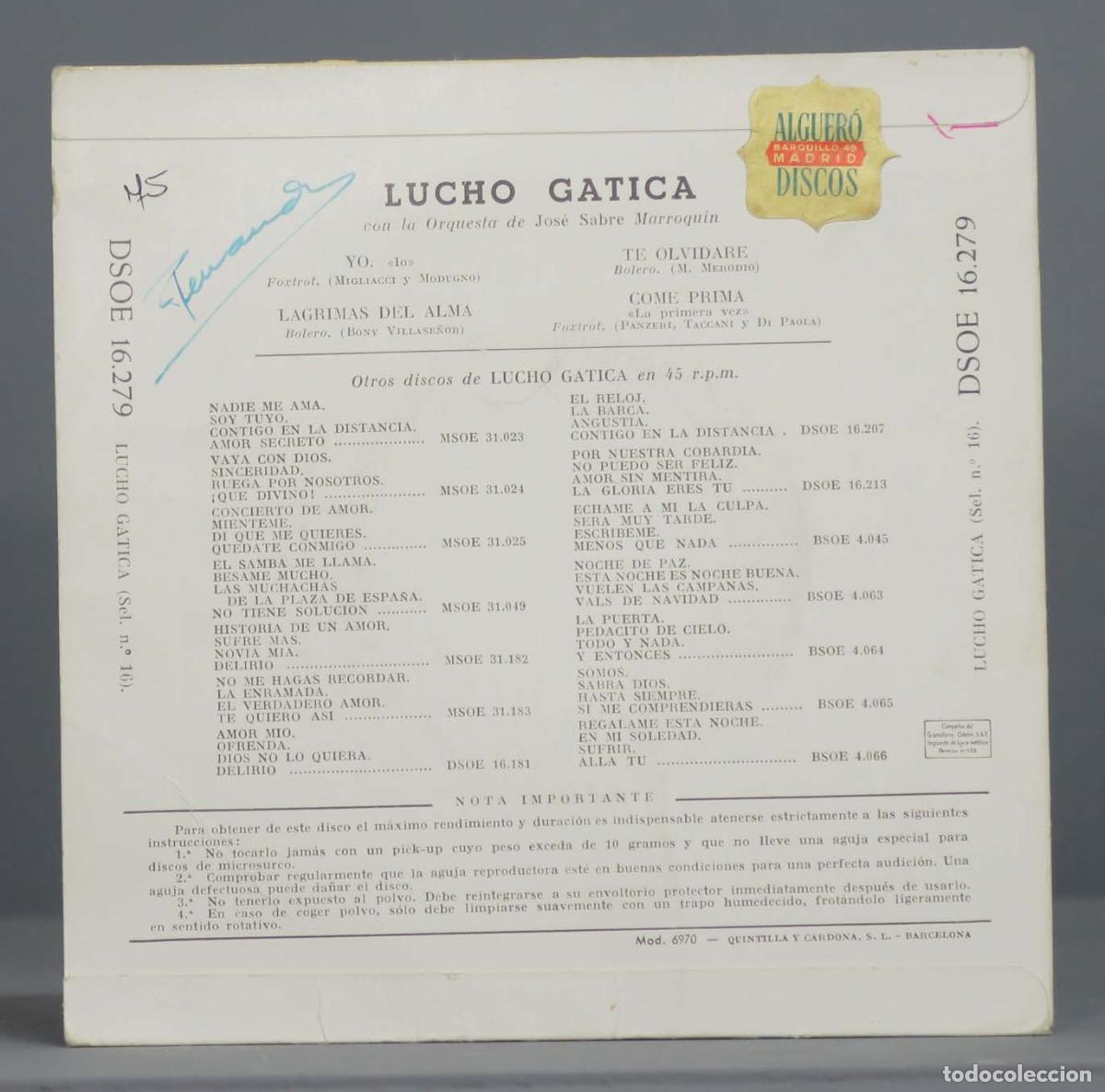 Discos de vinilo: EP. Lucho Gatica &ndash; N&ordm; 9 - Yo - Foto 2