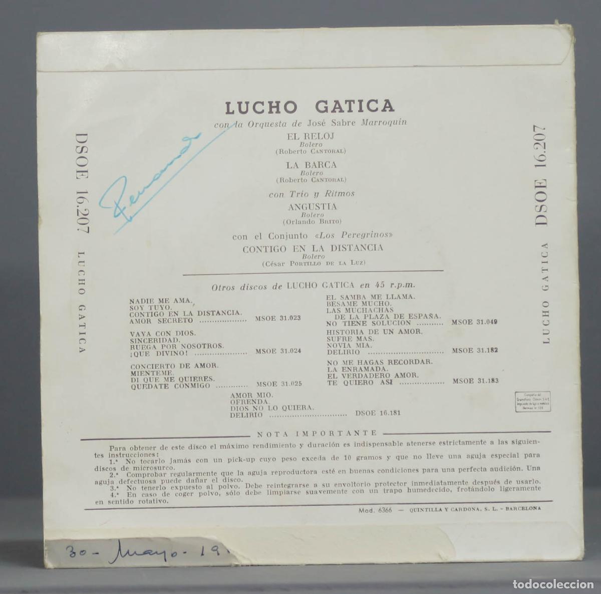 Discos de vinilo: EP. Lucho Gatica &ndash; Lucho Gatica N&ordm; 8 - Foto 2