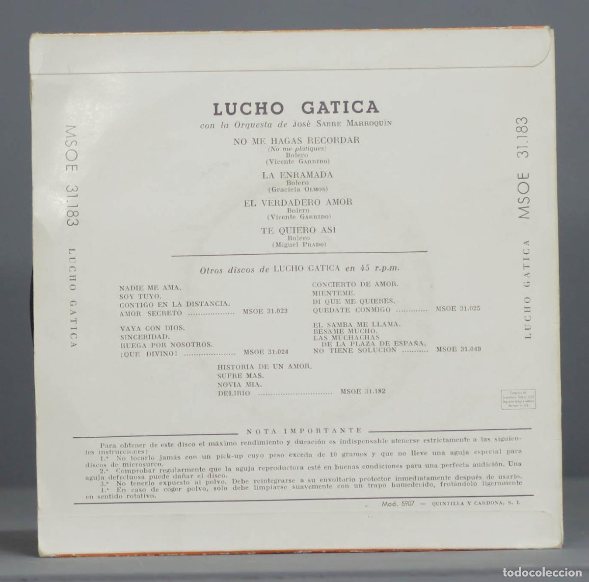 Discos de vinilo: EP. LUCHO GATICA / No Me Hagas Recordar - Foto 2