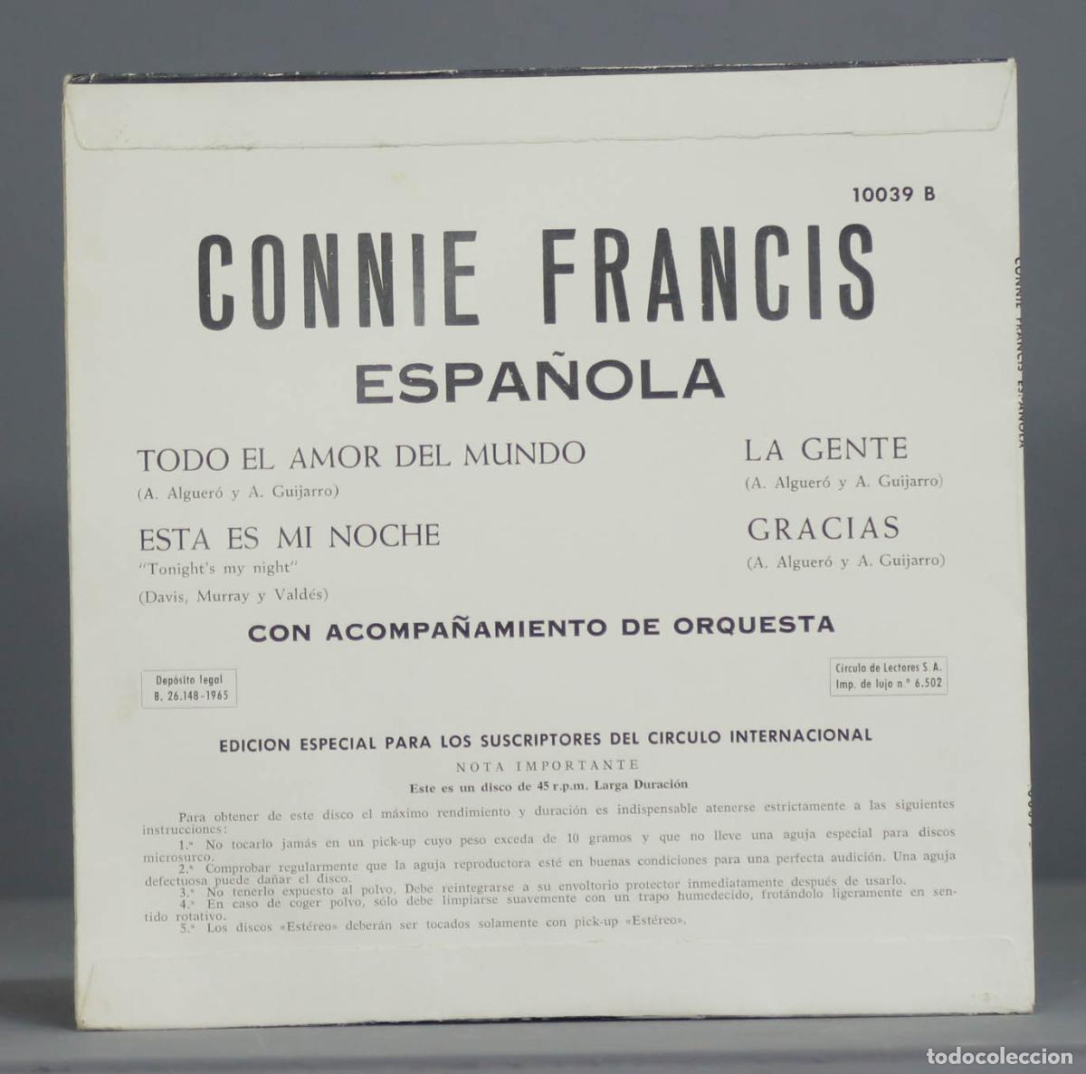 Discos de vinilo: EP. Connie Francis &ndash; Espa&ntilde;ola - Foto 2