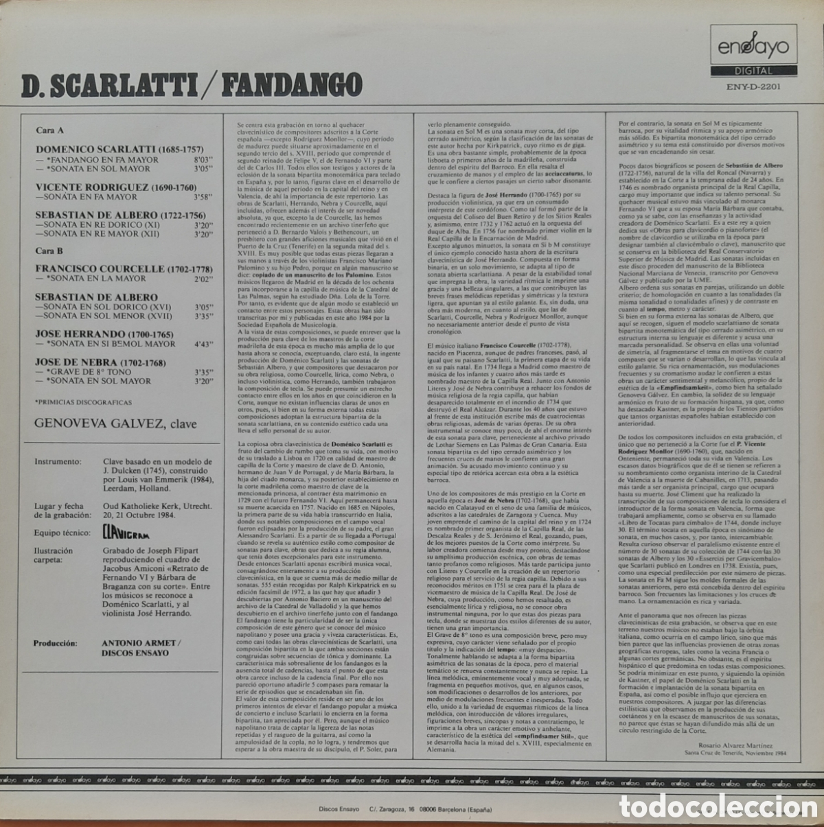 Discos de vinilo: Fandango. Genoveva G&aacute;lvez, clave. - Foto 2