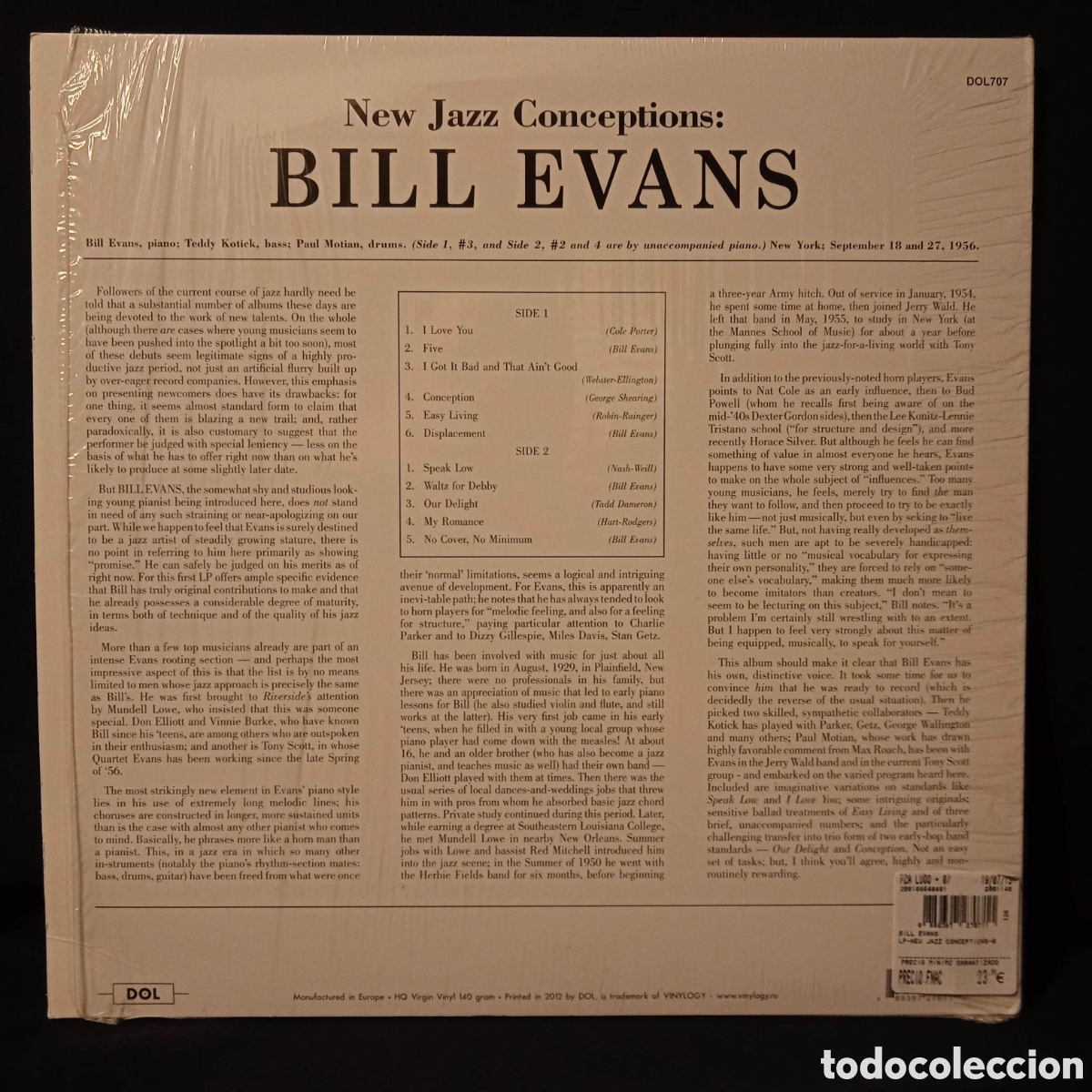 Discos de vinilo: NEW JAZZ CONCEPTIONS - BILL EVANS - DOL 2012 DOL707 LP VINILO - Foto 2